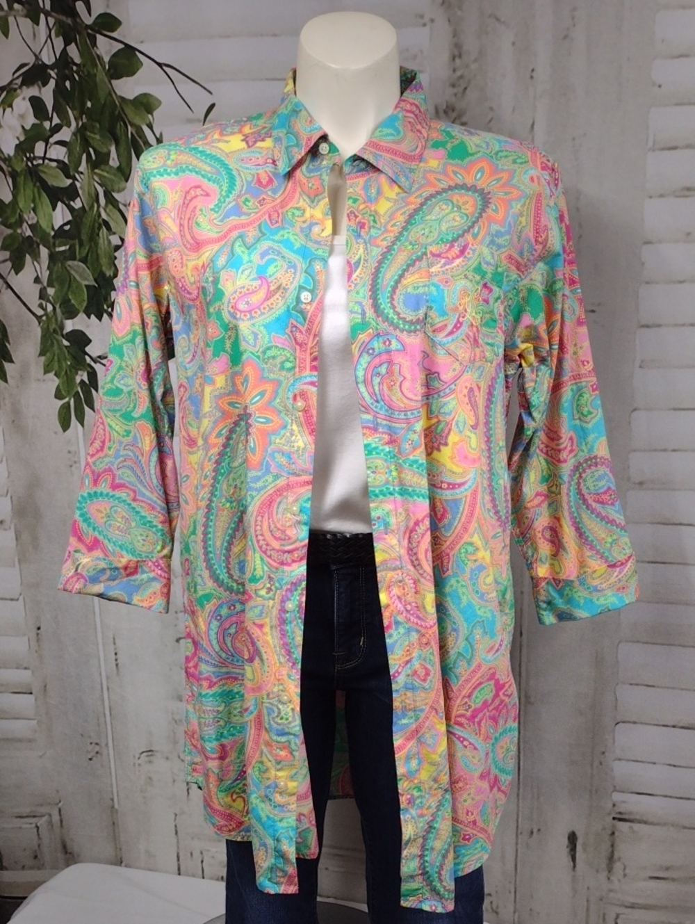 Ralph Lauren Pastel Paisley Button-Down Tunic- Pink, Mint, Yellow, Blue Size XL
